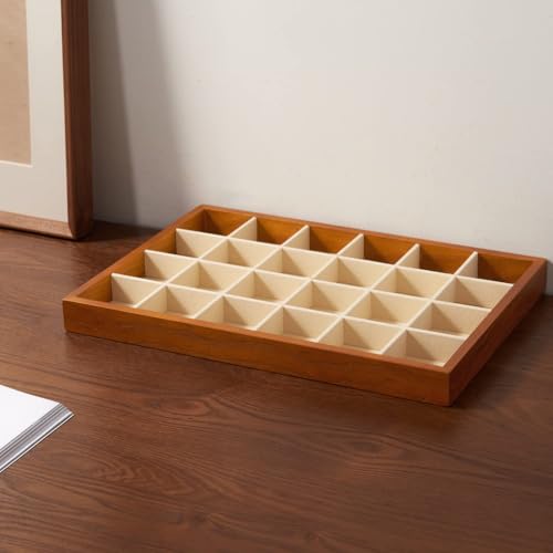 Solid Wood Jewelry Tray (Creamy-white 24 grid tray)