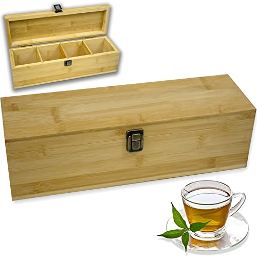 Bamboo Tea Organizer Box Chemical Free Eco (4-Slot Across / Solid Bamboo)