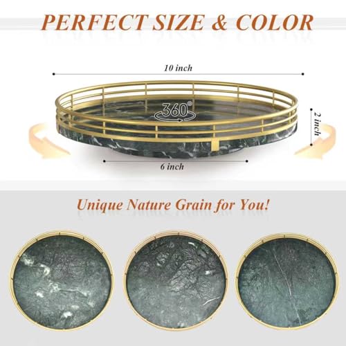 10 Inch Green Marble Lazy Susan with Gold Frame (Green & Gold / 10 inches)