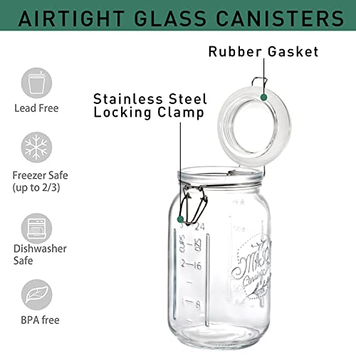 4 Pack Clear Wide Mouth Glass Mason Jars with Airtight Clamp Lids