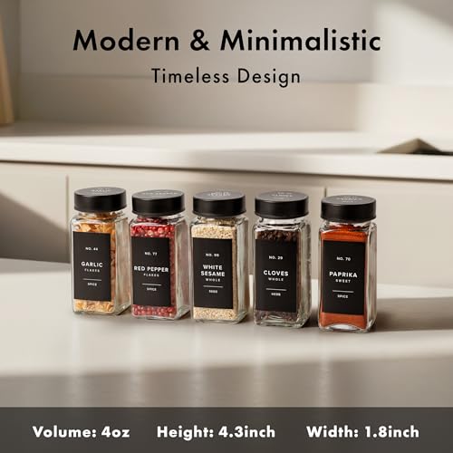 Glass Spice Jars with Label (36x Black Lid Jars)