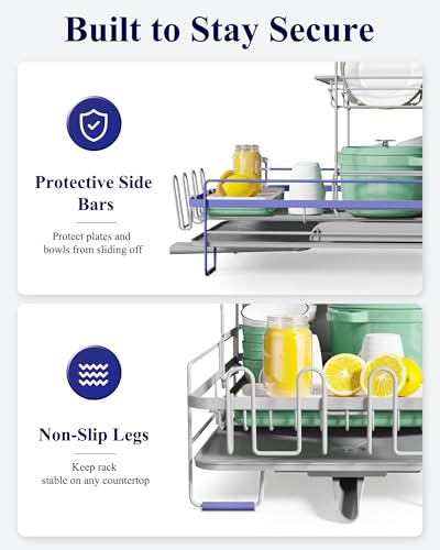 Extendable Dish Drying Rack (2-Tier / Gray)