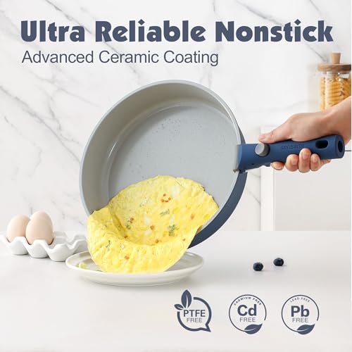 24 Piece Ceramic Detachable Handle Pots and Pans Set Navy (Navy / 24 Piece)