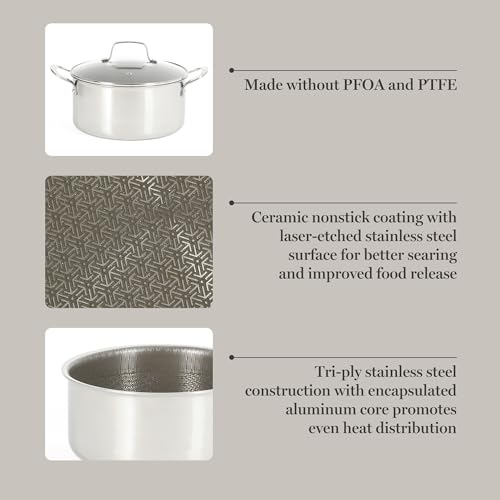 Badgley Hybrid Nonstick 10 Piece TriPly Stainless Steel Pots and Pans Non (Triply Stainless / 10-Piece Set)