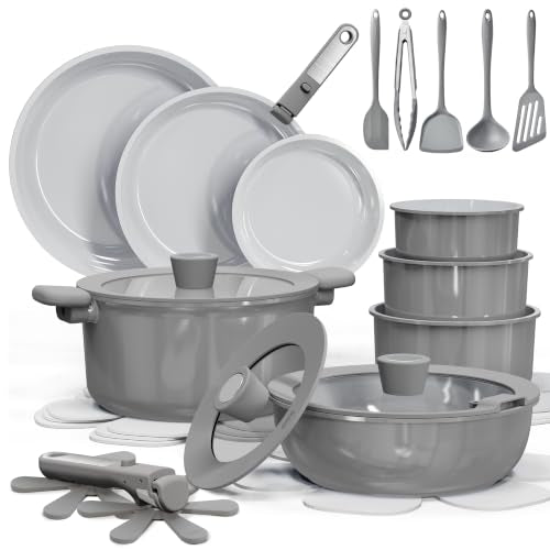 27pcs Ceramic Cookware Set (27 Piece / Dark Gray)