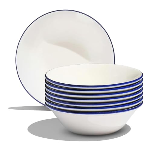 Cookware Set of 8 (White w/ Navy Rim / 8-Piece)