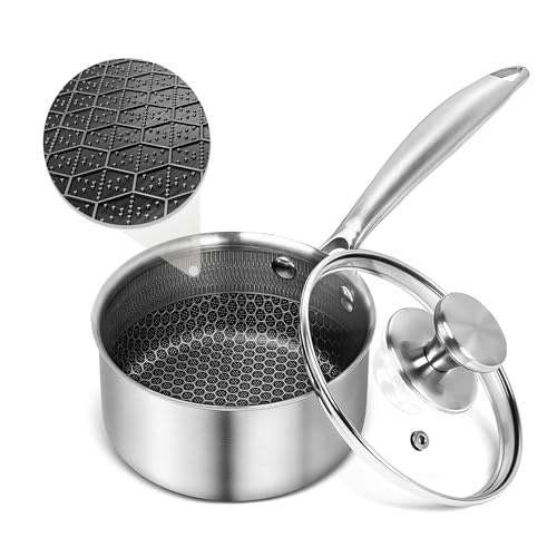 Hybrid Nonstick 1 Quart Stainless Steel Saucepan with Glass Lid (1 Quarts)