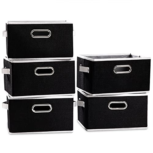 Fodable Storage Baskets for Closet [5 (Black / Medium(5-Pack))