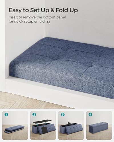 43.3 Inches Folding Storage Ottoman Bench (Misty Blue / 15"D x 43"W x 15"H (without Flipping Lid))