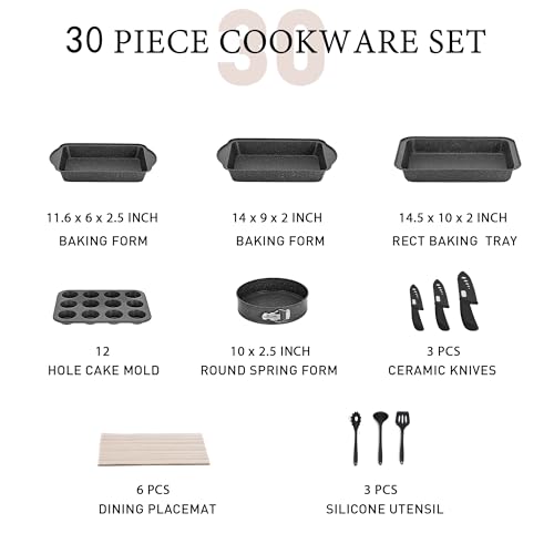 30 Piece Pots and Pans Set (Black / 30-piece)