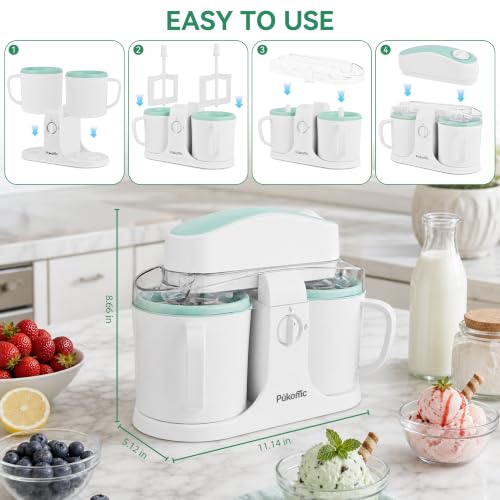 Home Ice Cream Maker Machine with 2 Ice Cream Bowls (White Green / Standard)