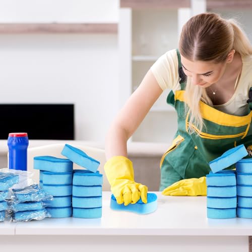 120 Pcs Individually Wrapped Sponges Kitchen Bulk Non Scratch Scouring Sponges for Dishes Household Cleaning Travel Apartments Hotel Car (Blue)