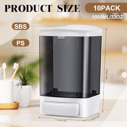10 Pcs Wall Mounted Soap Dispenser (Black / 33.8 oz 1000 ml)