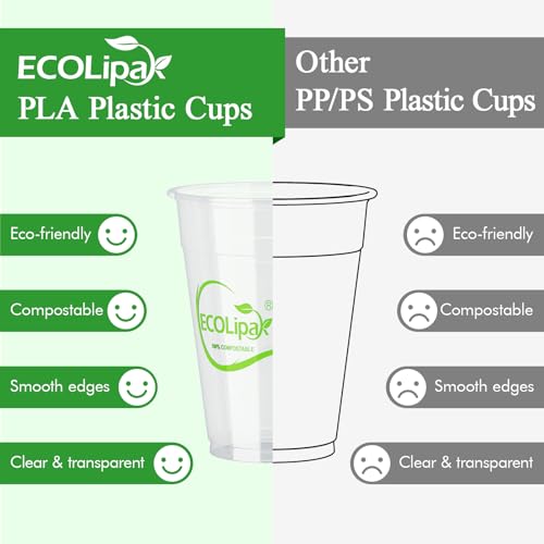 1000 Count 9 OZ Clear Compostable Plastic Cups for Restaurant (9oz-clear)