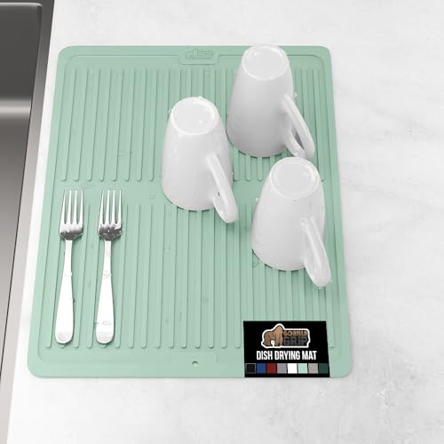 Patented BPA Free Silicone Dish Drying Mat (16" x 12" / Silicone / Mint)
