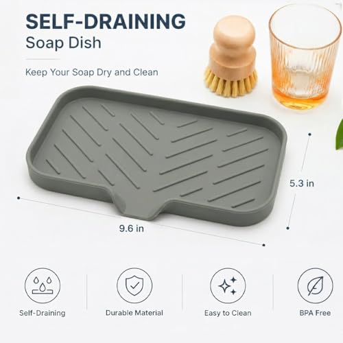 Silicone Soap Dish with Drain Spout (Grey / M(9.6"×5.3"))