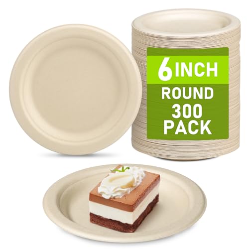 Compostable Small Paper Plates 6 inch (6 Inch 300 Pack)