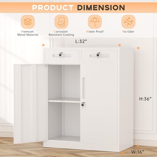 Metal Garage Storage Cabinet with Doors and Shelves (White / 36")