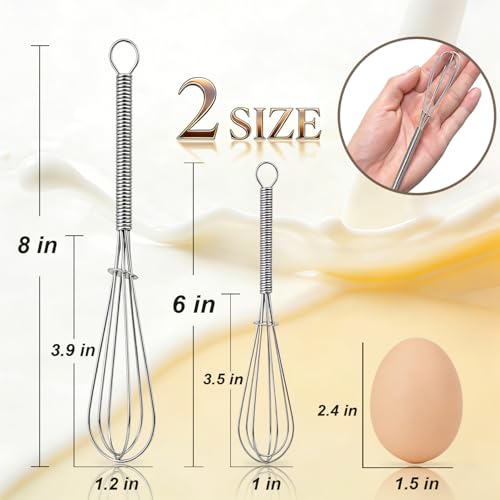 Small Wire Whisk Set of 2 (6+8 inch / 2 Pieces Silver)