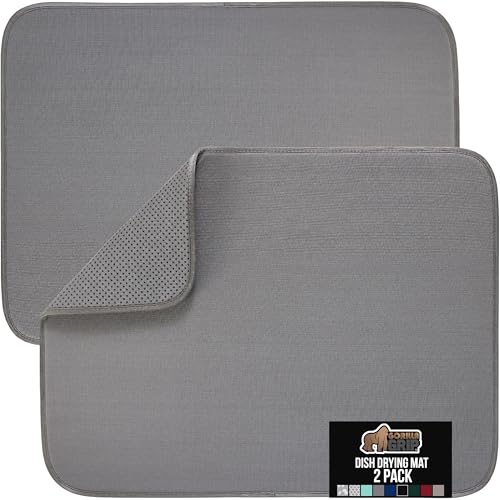 Ultra Absorbent Microfiber Dish Drying Mat (18" x 16" (2 Pack) / Microfiber / Gray)