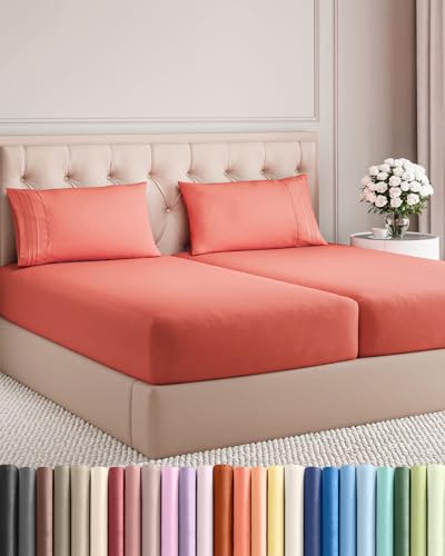 Split King Size 5 Piece Sheet Set (28 - Coral / Split King Size)