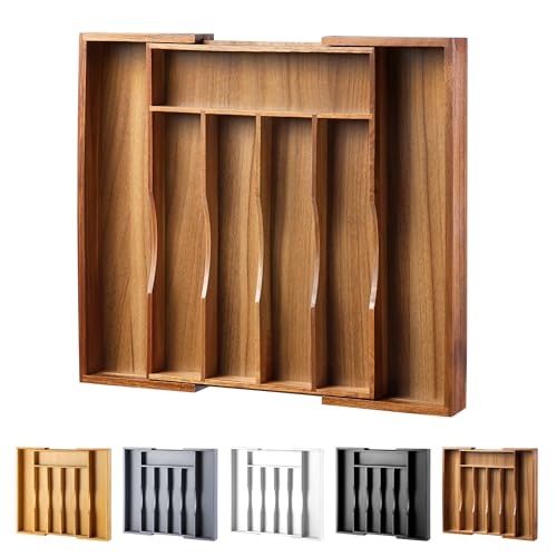 Expandable Acacia Kitchen Drawer Organizer for Cutlery and Utensils