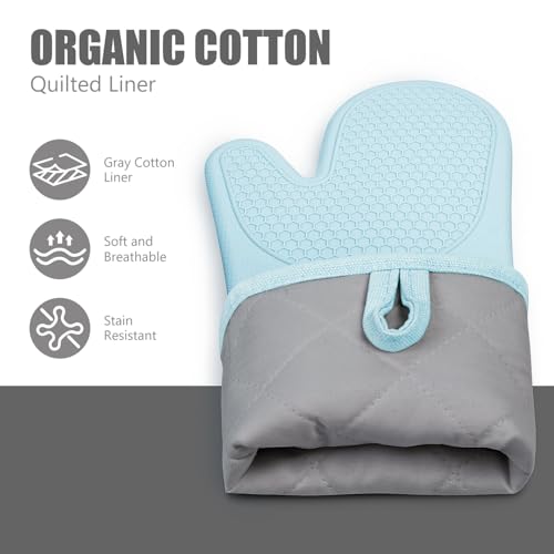 Silicone Oven Mitts and Pot Holders Sets (Sky Blue)