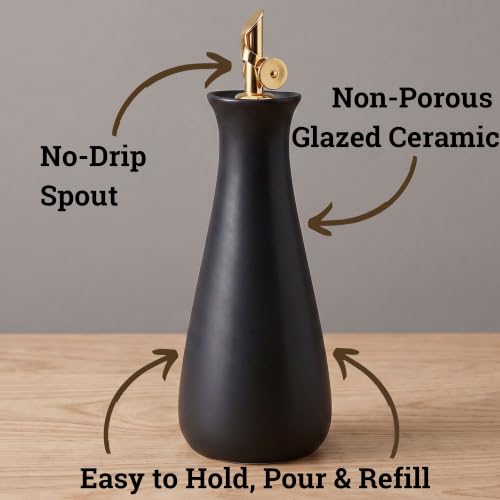Ceramic Olive Oil Dispenser with Self (Black)