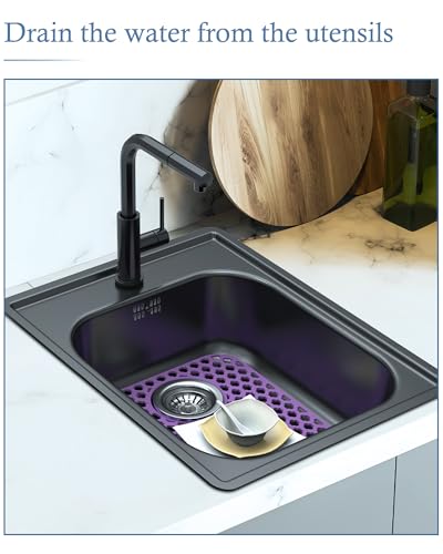 2 Pack Silicone Sink Protector Mat for Kitchen Sink Rear Drian Purple (2 Count)