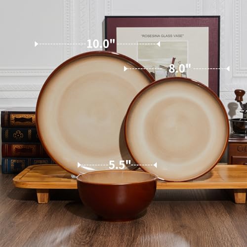 Stoneware Dinnerware Sets for 4 (Brown Yellow / Set (12pcs))
