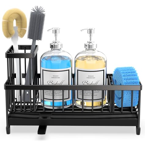 Extra Large Sponge Holder for Kitchen Sink Organizer Caddy (Black)