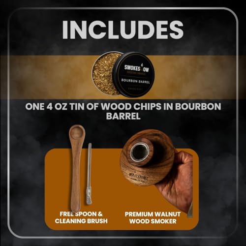 Premium Walnut Wood Cocktail Smoker with One 4 oz tin. Great for Whiskey & Old Fashion. Coated in Safe Food Natural Beeswax (Bourbon Soaked Oak)