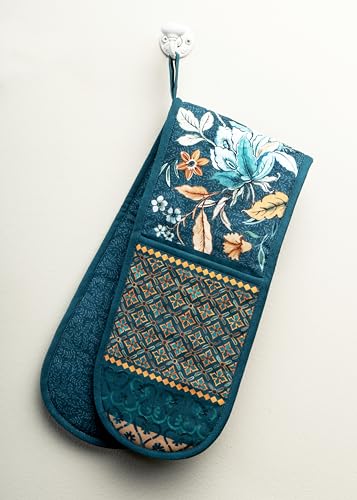 Double Oven Mitts 100% Cotton Double Oven Glove (048 - Luxury Loft - Dark Teal / 7" x 35" (Double Oven Mitt))