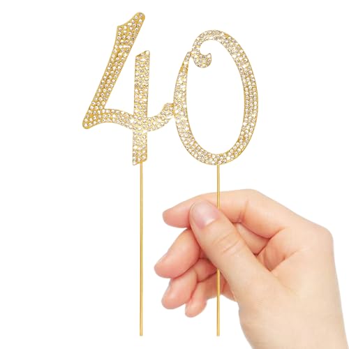 Gold 40th Birthday Cake Topper Rhinestones Cake Decorations for 40th Birthday Party (40th- Gold)