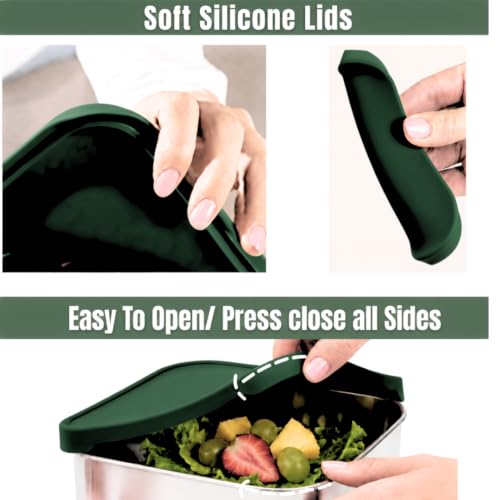Flexibento 47 OZ Leak proof Stainless Steel Lunch Box Containers with Silicone Lids (ZB-ForestGreen-47OZ-Setof2)