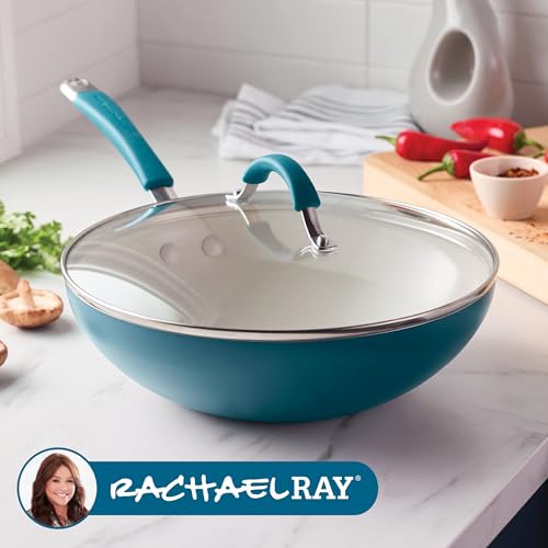 Cucina Ceramic Nonstick Stir Fry Pan and Lid (Wok (11") / Marine Blue)