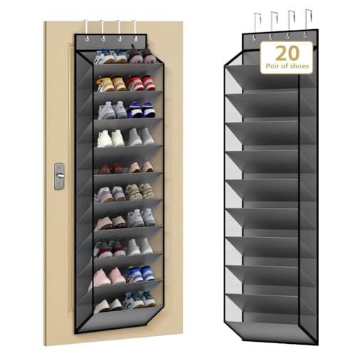 10 Tiers Mesh Over Door Shoe Organizer Storage (Grey-1 Pack of 10 Cell)