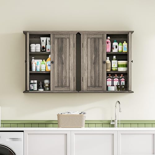 Bathroom Wall Cabinet with 2 Doors (Retro Grey / 8.8"D x 21.1"W x 24"H)
