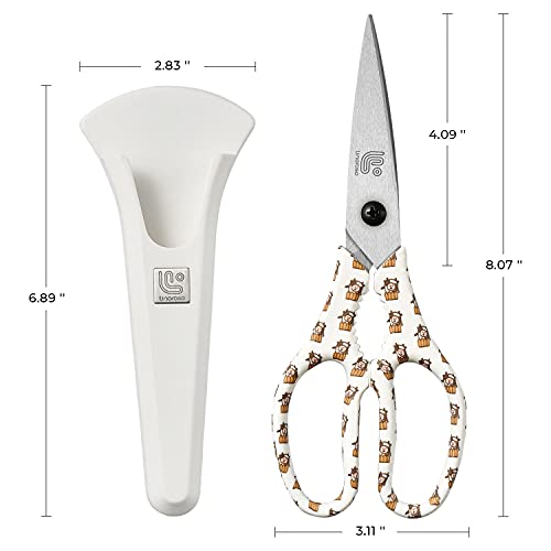 Kitchen Scissors Heavy Duty Kitchen Shears with Magnetic Holder Made with Japanese Steel 4034 (White/Cow)