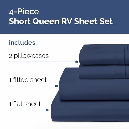 Short Queen Size 4 Piece Bed Sheet Set (18 - Navy Blue / Short Queen)