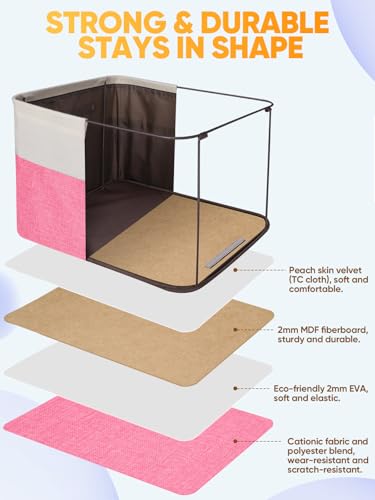 3 Pack Fabric Closet Storage Bins for Shelves (Pink / 3PCS/X-Large-17x13x10.5)
