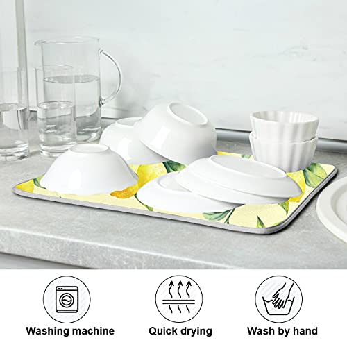 Super Absorbent Dish Drying Mat (Vintage Yellow Lemon With Leaves / 18" x 24")