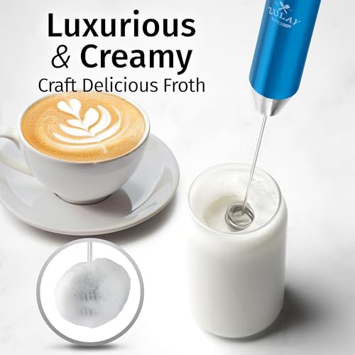Rechargeable Milk Frother Handheld (Lux Metallic Blue / Rechargeable Z1 Motor Max)