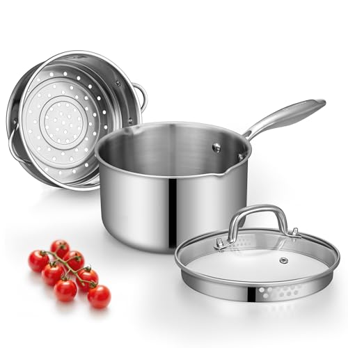 Tri Ply Stainless Steel Pot with Steamer (3.5 Quarts)