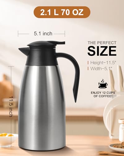 70Oz Thermal Coffee Carafe for keeping hot (Silver/Silver / 2× 70 Ounces)
