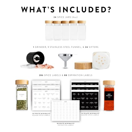 Glass Spice Jars with Label (Square Spice Jars with Bamboo Lids)
