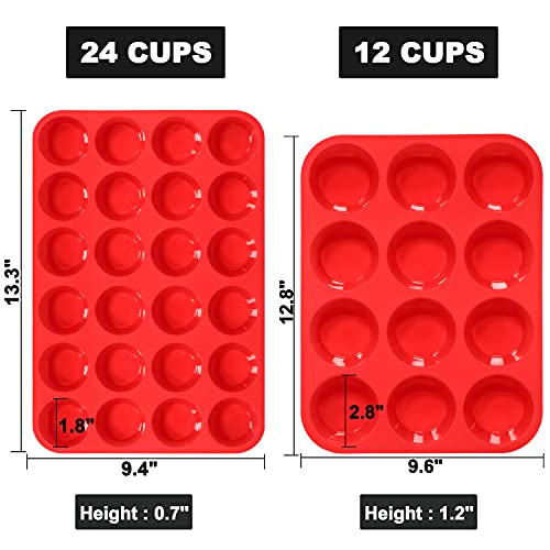 Silicone Muffin Pan Set (2Pack 12cups+24cups)