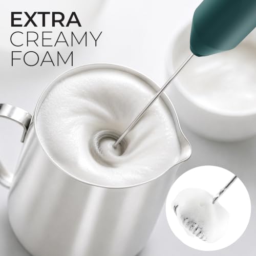 Powerful Milk Frother AA Batteries Included (Pine Green / Compact Frother + Batteries)