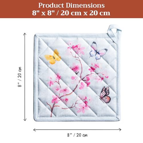Pot Holders 100% Cotton Potholders (050 - Blossoms in Spring / 8" x 8" (Pot Holder Pack of 1))