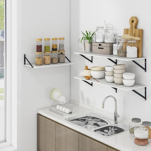 24W x 12D Deep Floating Shelves Set of 2 White (White With Black Metal Bracket / 24wx12dx5.8h)